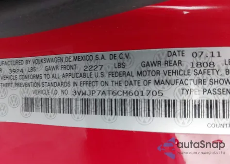 2012 Volkswagen Beetle 2.5L from USA, damaged, VIN 3VWJP7AT6CM601705